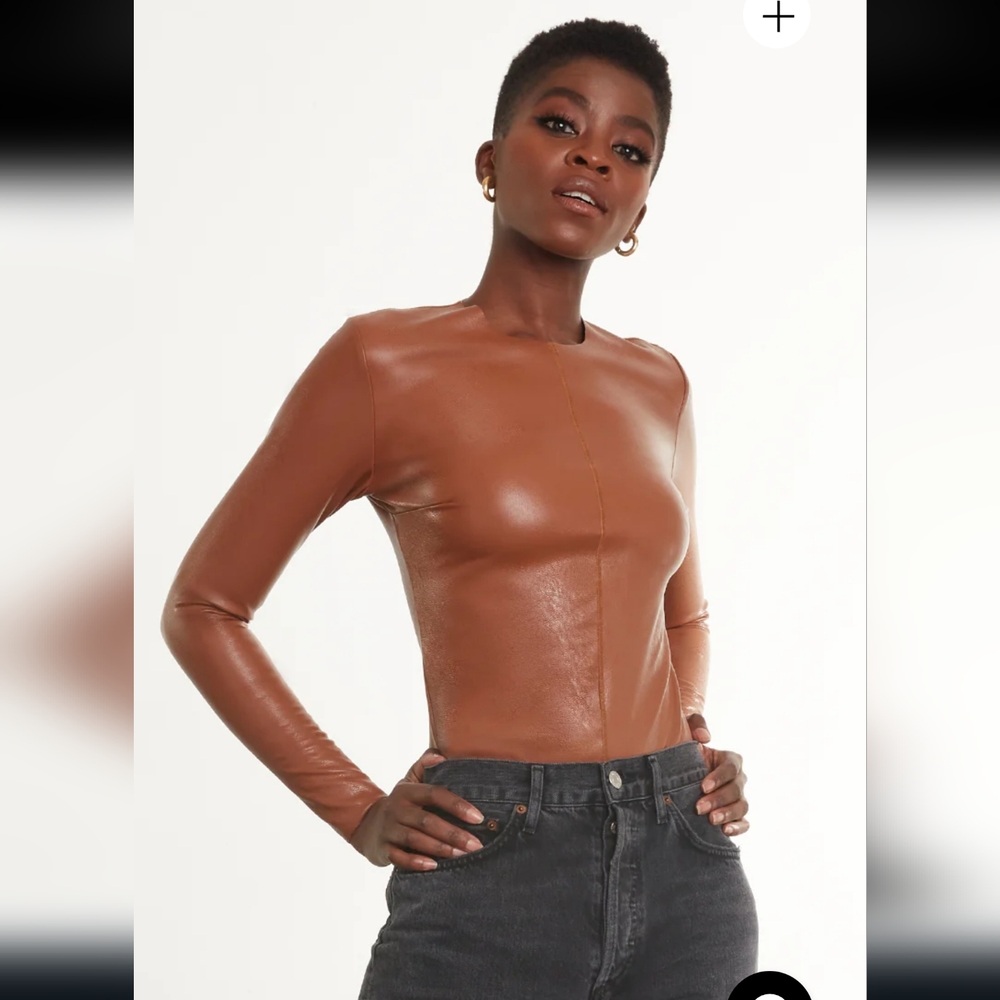 NWT Commando Faux Leather Longsleeve Crew Bodysuit Cocoa